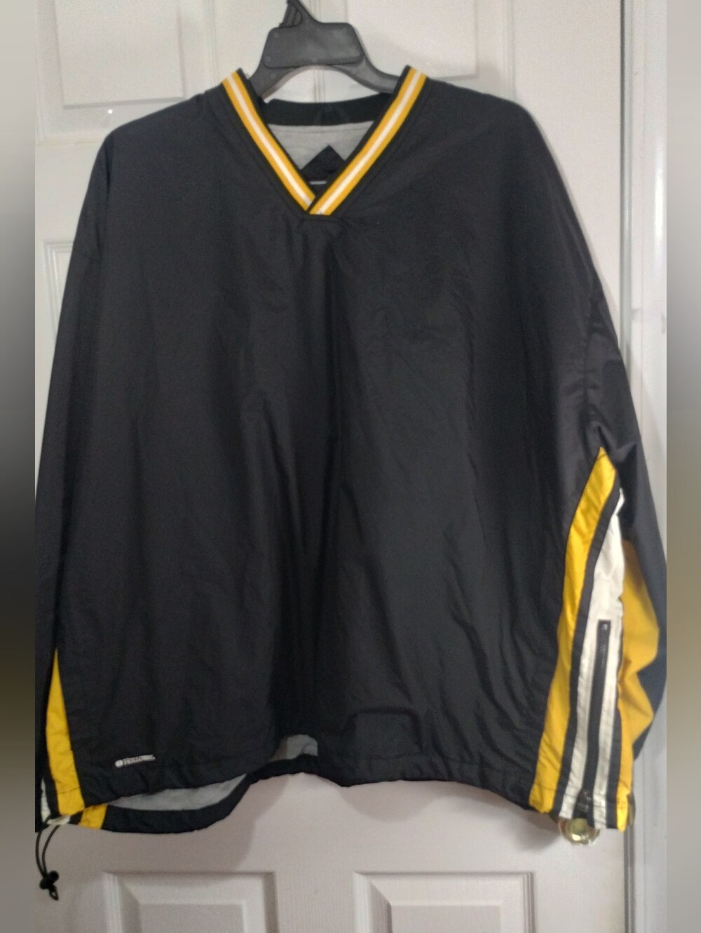Big Men's Holloway Black V-neck Nylon Pullover Jacket with Yellow and White Trim